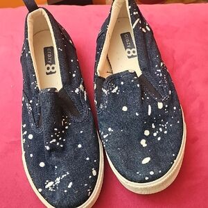 Girls Crazy 8 Sneakers Size 5, Paint Splatter Design, Blue& White, Fab Condition